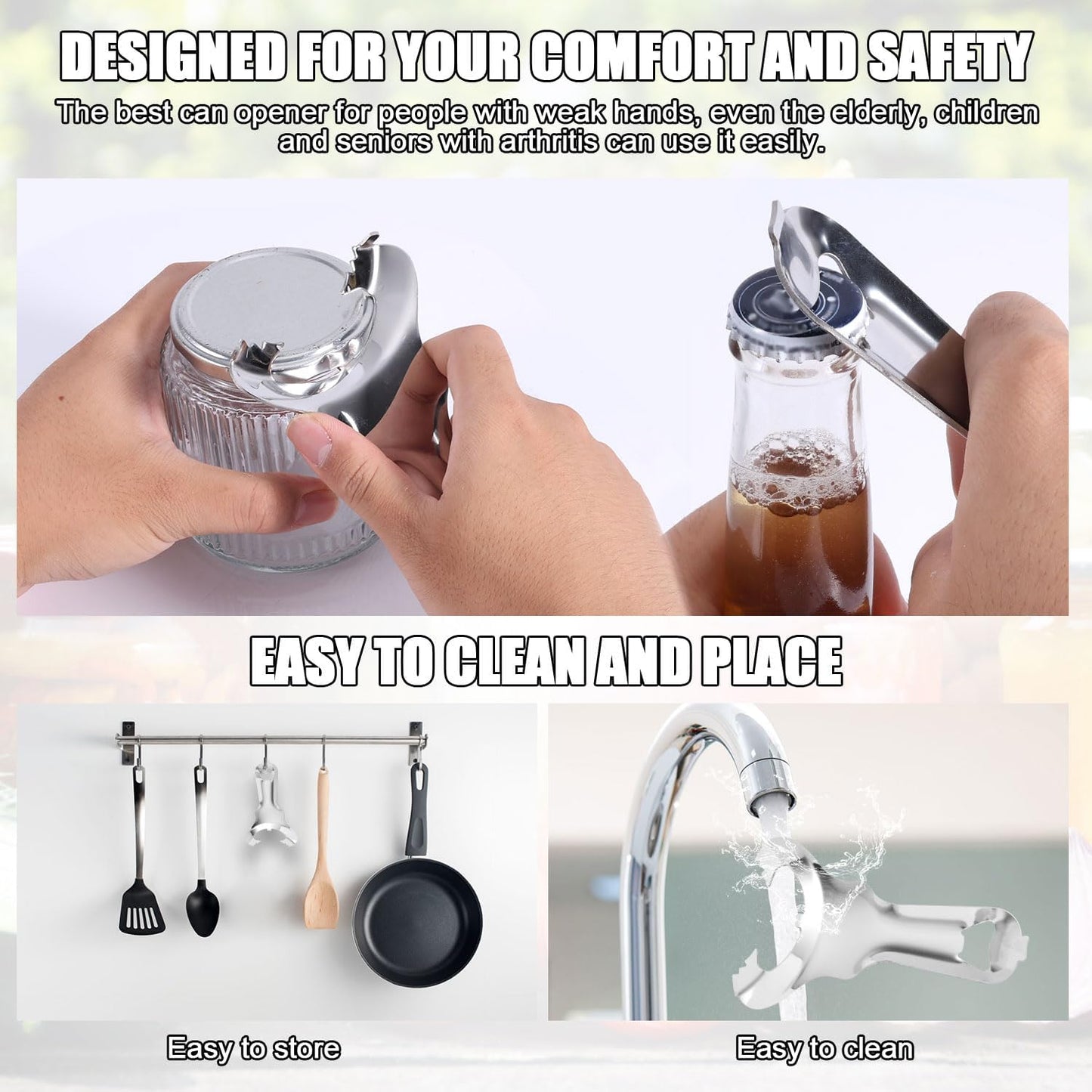 2pcs Jar Opener for Mason Jar, Stainless Steel Opener Multifunctional Canning No Lid Dent Or Damage Lid Bottle Handheld Top Remover Tool for People with Weak Hands