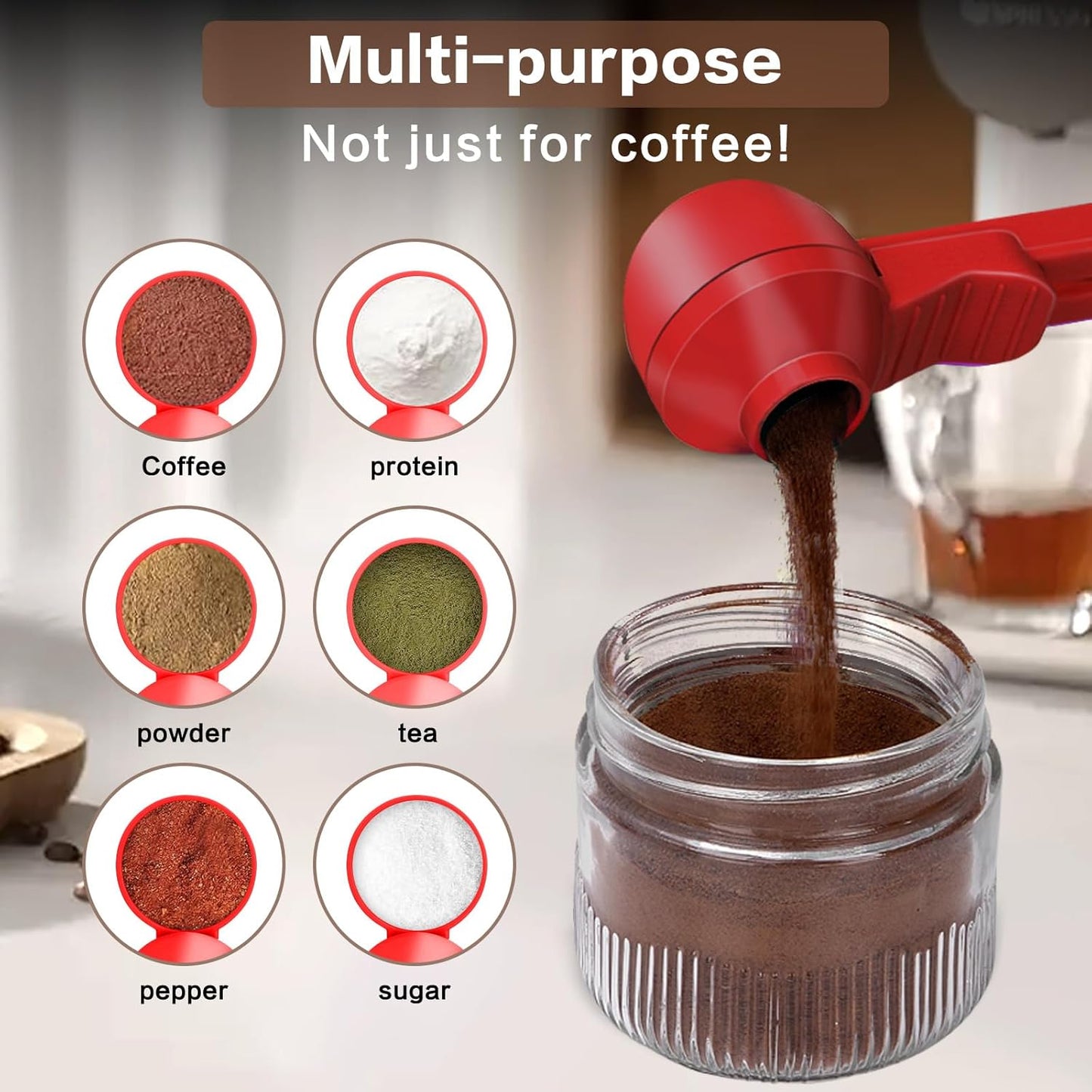 2-in-1 Coffee Scoop with Funnel, 2 Teaspoon Measuring Spoon for Reusable K Cups, Ground Coffee, Protein Powder & Tea, Mess-Free Plastic Design (Pink)
