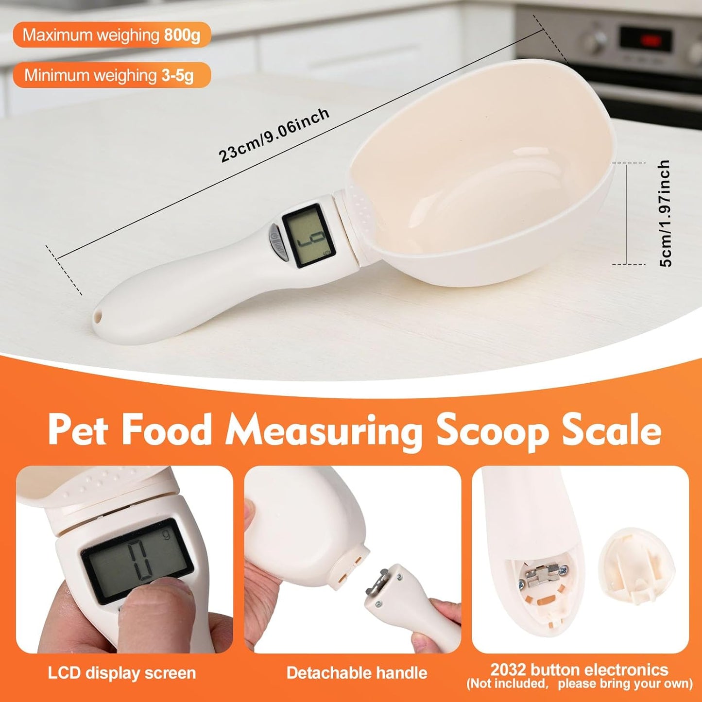 Electronic Digital Polygons Measuring Spoon, High Precision Food Scale with 5 Units (g/ml/cup/fl/oz), LCD Display Kitchen Gadget, Measuring Spoons & Cookie Scoop for Baking, Pet Food(No battery