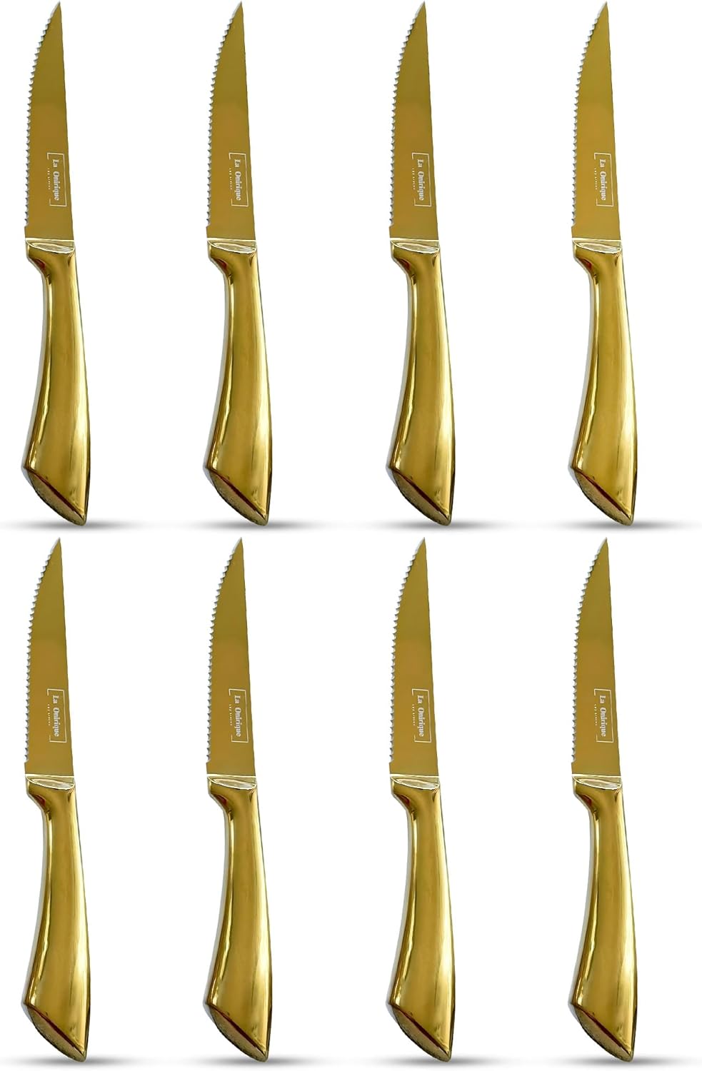 Luxury Gold Kitchen Accessories Set – Super Sharp Pizza Cutter Wheel, Garlic Press Rocker, Y Peeler, Serrated Pie & Cake Server – Premium Titanium-Coated Stainless Steel Flatware