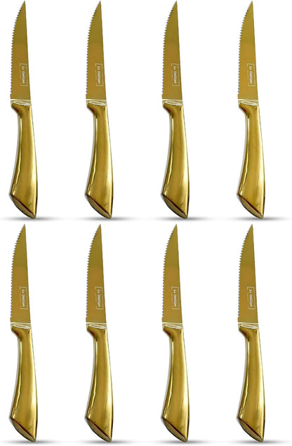 Luxury Gold Kitchen Accessories Set – Super Sharp Pizza Cutter Wheel, Garlic Press Rocker, Y Peeler, Serrated Pie & Cake Server – Premium Titanium-Coated Stainless Steel Flatware