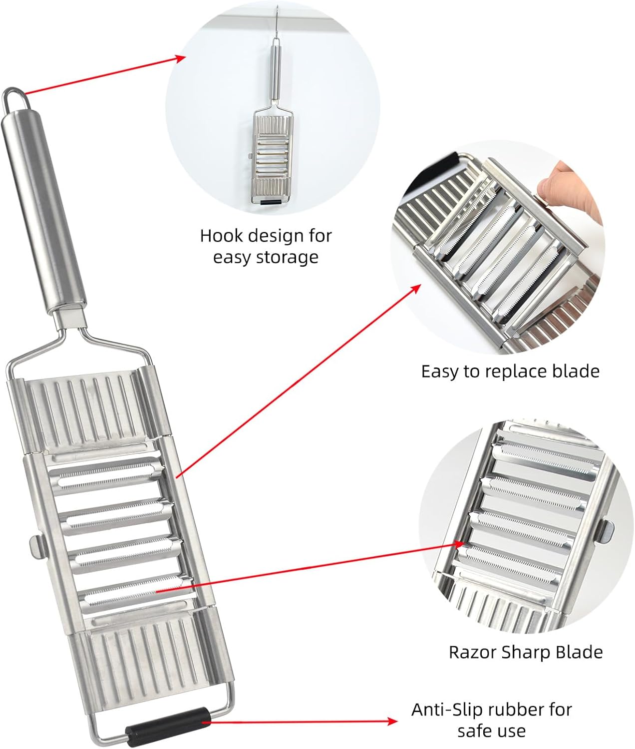 HongYuanShunDa-4-in-1 Vegetable Cutter with Cheese Grater, Stainless Steel Mandoline Slicer for Kitchen, Carrot Cucumber Cabbage Shredder, with Hook for Easy-Hang Storage