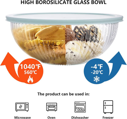 Luvan Glass Mixing Bowls with Lids Set(4.5QT, 2.7QT, 1.1QT)-Large Glass Mixing Bowls, Clear Salad Bowl for Baking, Cooking, Serving, Food Prep, 3PC Nesting Bowls for Kitchen Storage & Dishwasher Safe