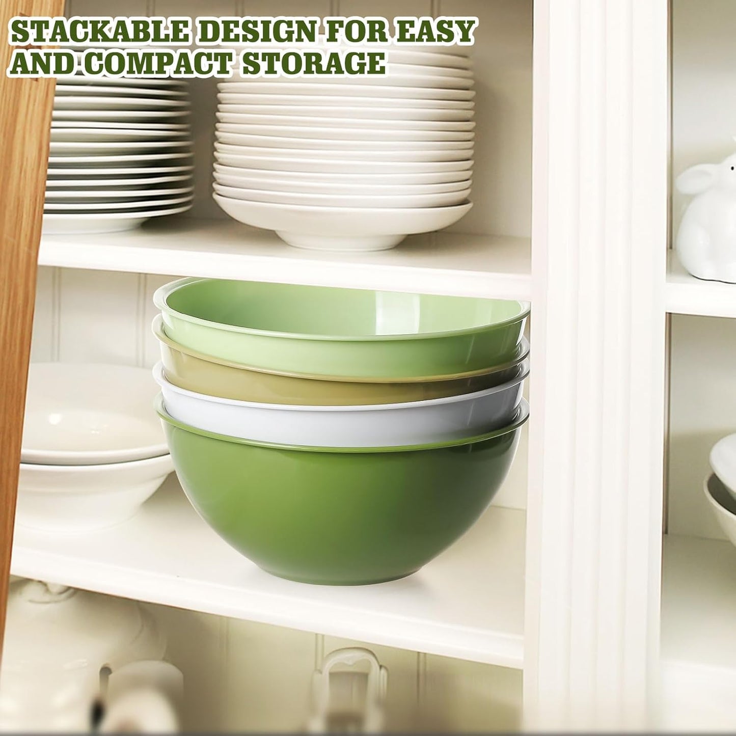 Greentainer 4-Piece Plastic Mixing Bowl Set with Lids for Kitchen, 67oz Lightweight Storage Bowls, Large Salad Bowls for Baking, Prepping, Cooking and Serving Food, Dishwasher & Microwave Safe