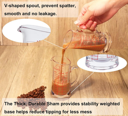 Ackers Shot Glass Measuring Cup 4 Ounce/120ML Liquid Heavy High Espresso Glass Cup Red Line,Insulated handle | V-Shaped Spout