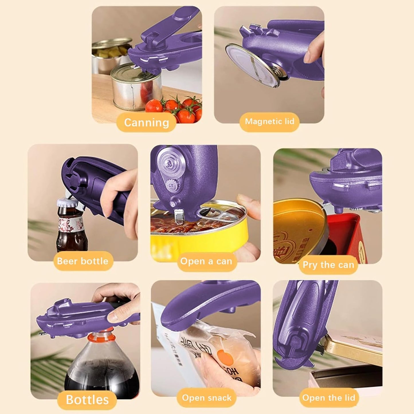 Can Opener 8-in-1 .Multi-functional manual Bottle Opener; hand-cranked Can Opener.Heavy Duty Can Opener Good Grips Anti-slip Hand Grip Stainless Steel and Easy to Use(Blue）