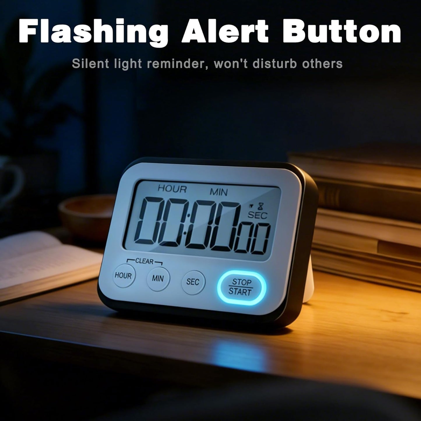 Digital Kitchen Timer Magnetic Loud Alarm, Large LCD Screen Silent/Beeping Multi-Function for Teachers Classroom Kids, Black