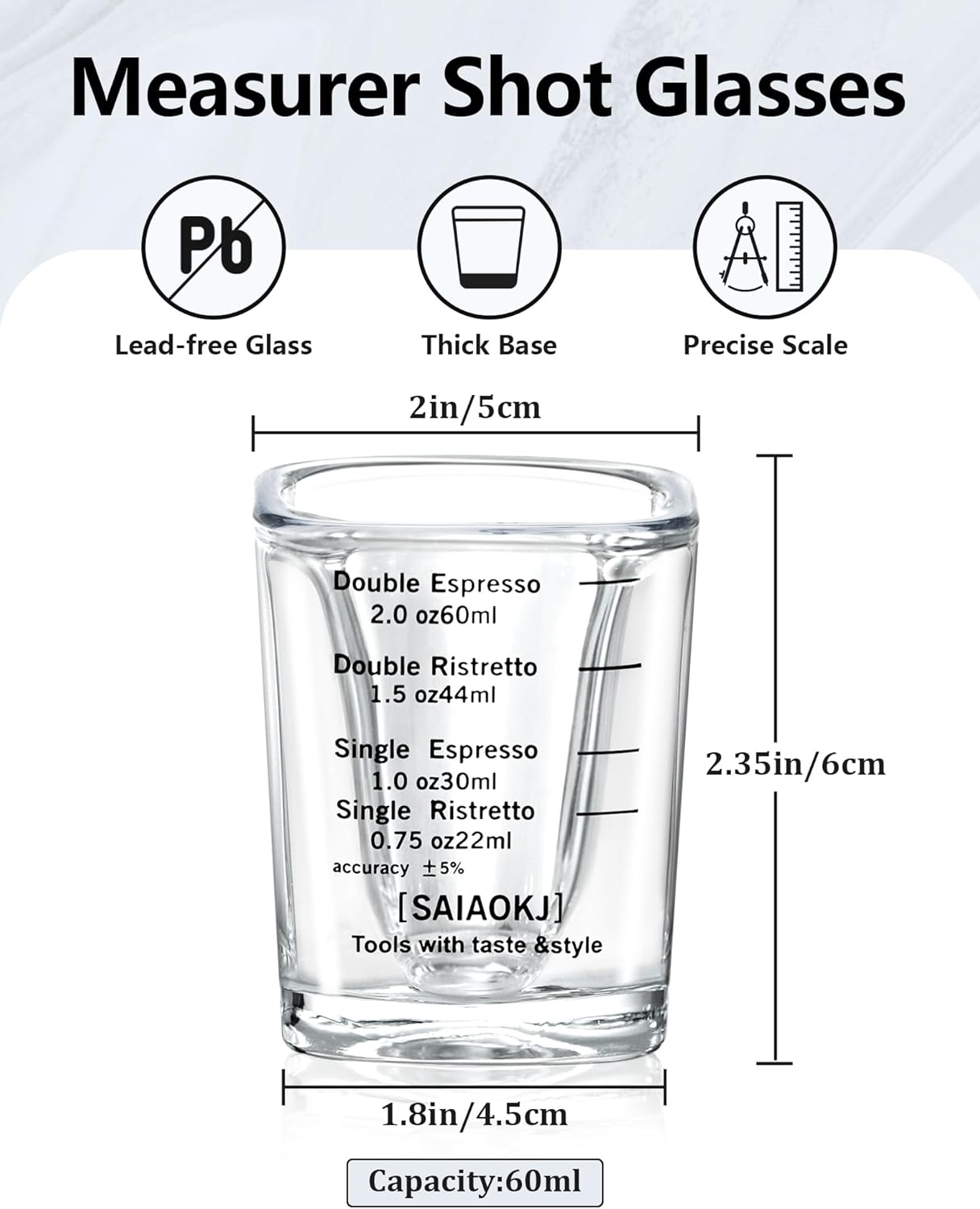 SAIAOKJ Shot Glasses Measuring Cup Set 2PACK Espresso Shot Glasses Liquid Heavy Glass 26-Incremental Measurement 1 OZ, 2 TBS, 6 TSP, 30 ML Kitchen Tools (Red)