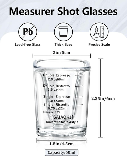 SAIAOKJ Shot Glasses Measuring Cup Set 2PACK Espresso Shot Glasses Liquid Heavy Glass 26-Incremental Measurement 1 OZ, 2 TBS, 6 TSP, 30 ML Kitchen Tools (Red)