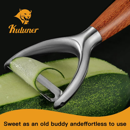 Serrated Blade Premium I Type 304 Stainless Steel Multifunctional Kitchen Peeler Real Wood Handle Ultra Sharp Blade Vegetable Potato Apple（Agarwood）