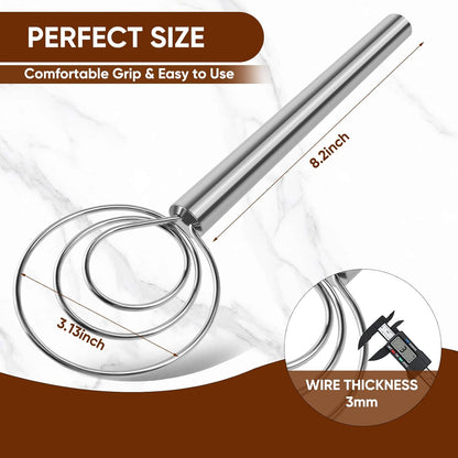 Maxjoy Danish Dough Whisk Wooden Dutch Bread Mixer with Stainless Steel Hook for Sourdough Baking Hand Tool