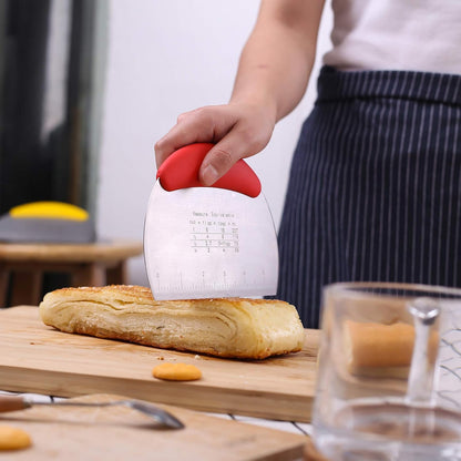 1 pcs Dough Pastry Scraper Chopper/Stainless Steel Dough Scraper Cutter with Ergonomic Rubber Non-Slip Grip/Dough Scraper Cutter/Pro Pastry Pizza Cutter Chopper (Pink)