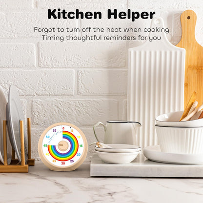 Visual Timer for Kids, 60-Minute Countdown for Classroom Office Kitchen, Desk Timer Kids Time Management Tools with Silent Operation, Pomodoro Timer Rainbow Pattern Purple
