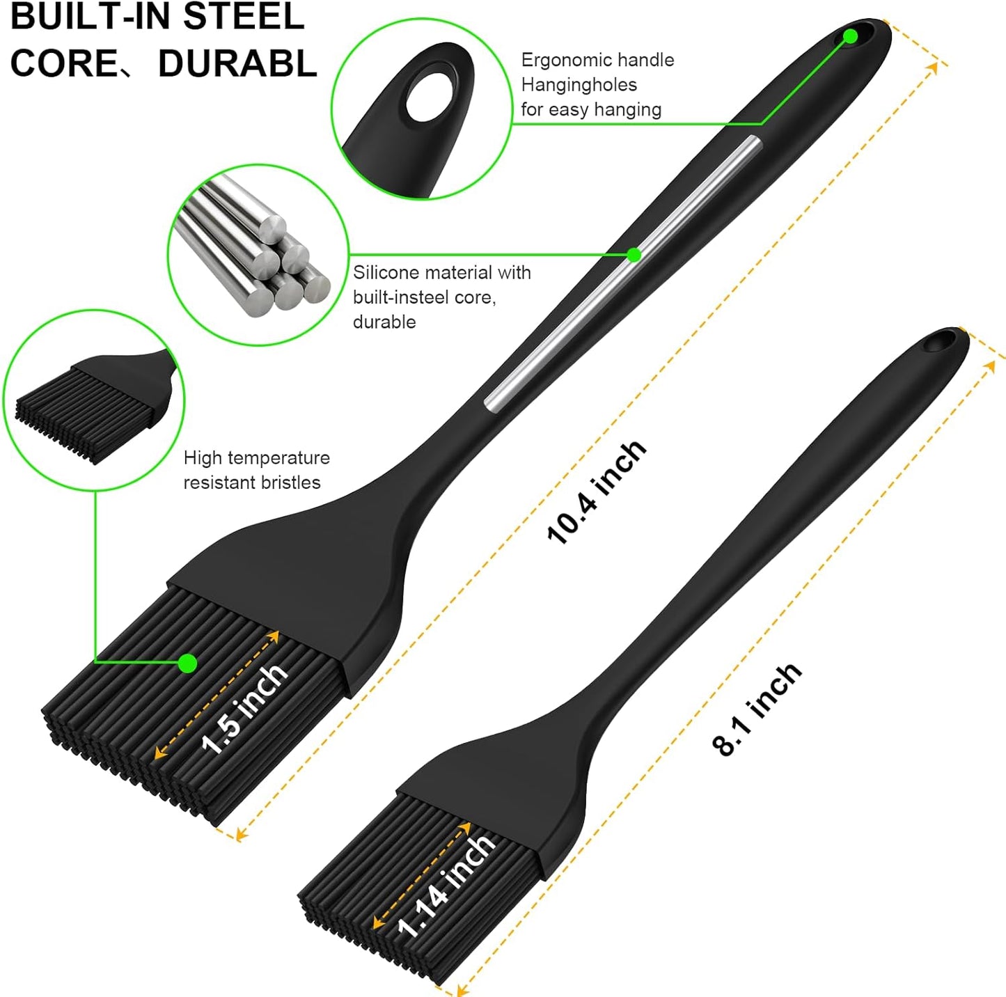 DE LINKAGE Silicone Basting Pastry Brush, Heat Resistant Cooking Brush for Oil and Sauce. BPA Free and Dishwasher Safe (2 Pcs).