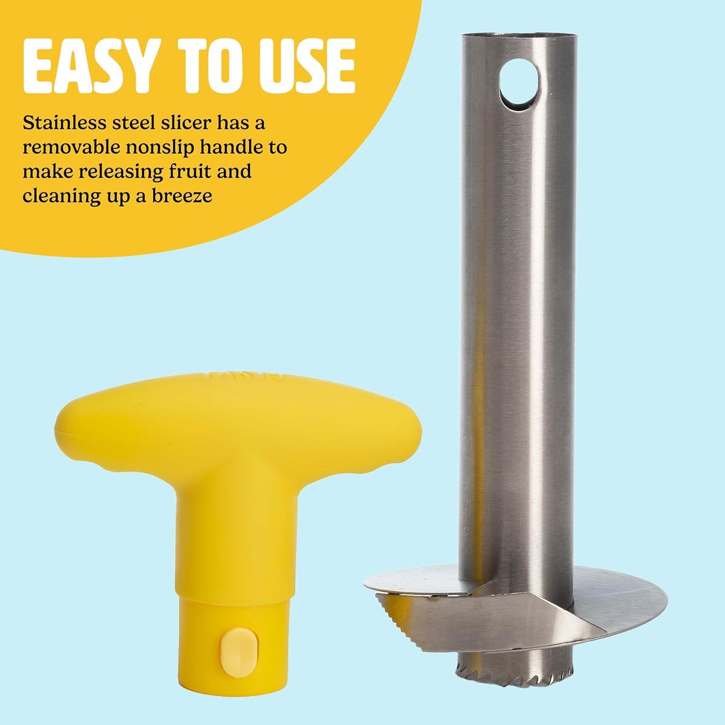 Tasty Pineapple Slicer and Bamboo Board Set, Cores and Slices Pineapples, Set Includes Renewable Bamboo Pineapple Shaped Cutting Board and Stainless Steel Slicer with Nonslip Handle, 2-Piece Set