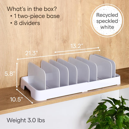 YouCopia StoraLid Food Container Lid Organizer for Kitchen Cabinet Storage with 5 Adjustable Dividers, 10.5''D × 13.4''W × 3.3''H, Large Classic Edition, White