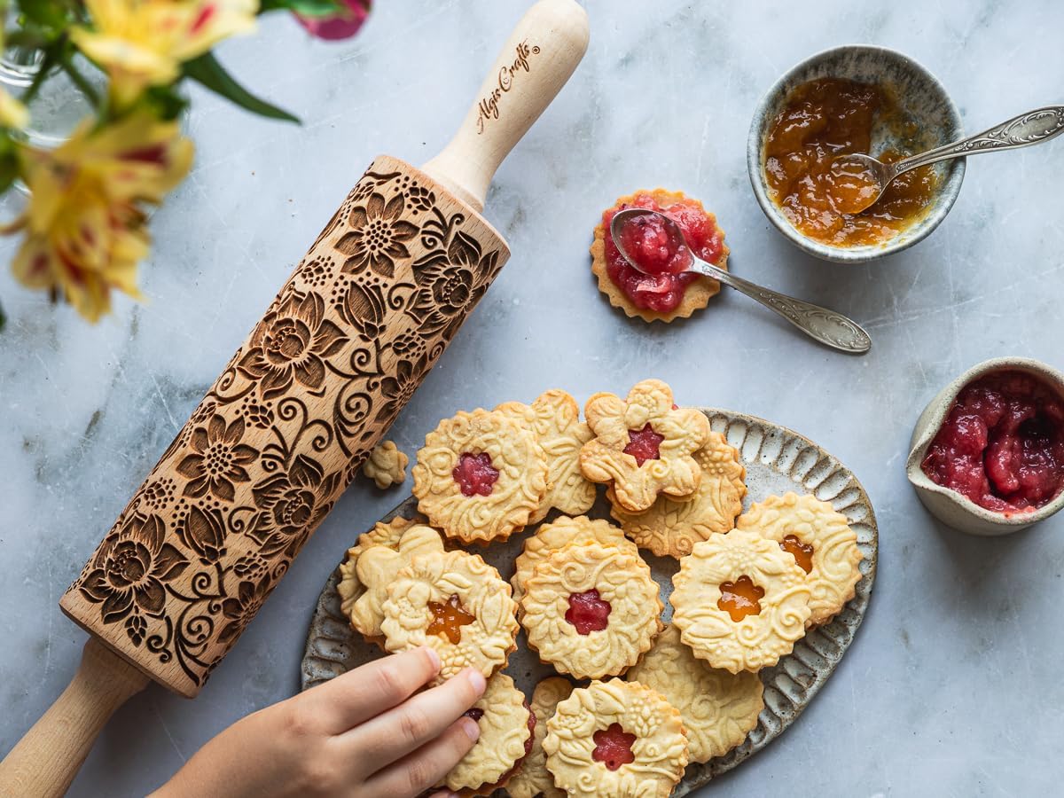BEEHIVE Embossing Rolling Pin with Pattern. Laser Engraved Embossing Dough Roller for Homemade Cookies and Pottery by Algis Crafts