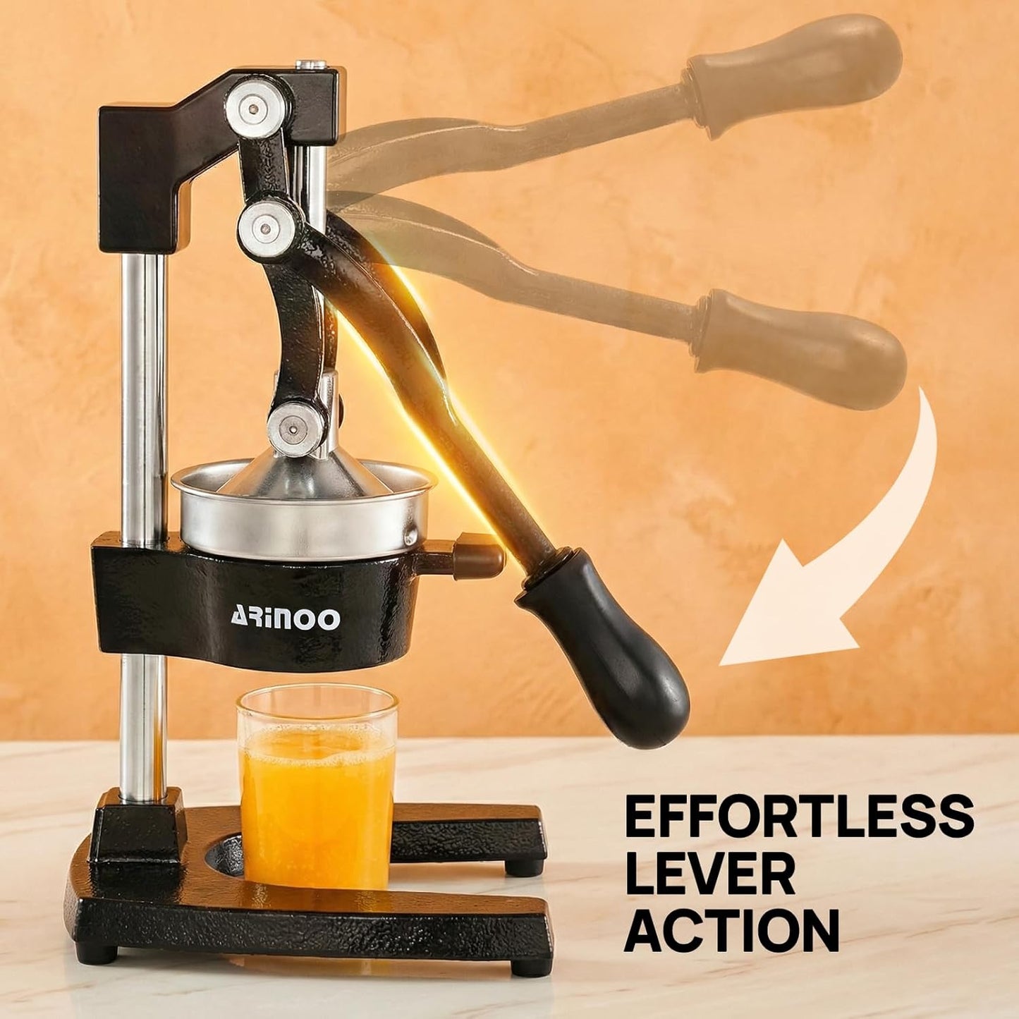 Kitchen Cast Iron Citrus Juicer,Manual Hand Press Orange Juicer,Heavy Duty Countertop Squeezer for Lemon,Orange, Easy to Use & Clean（Black)