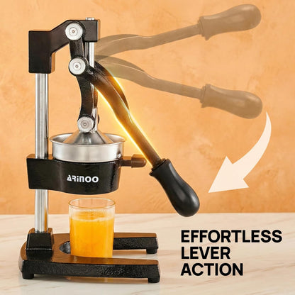 Kitchen Cast Iron Citrus Juicer,Manual Hand Press Orange Juicer,Heavy Duty Countertop Squeezer for Lemon,Orange, Easy to Use & Clean（Black)