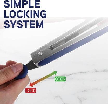 COOK WITH COLOR Stainless Steel Silicone Tipped Kitchen & BBQ Tongs Set, 3 Pc Utensils, Grey