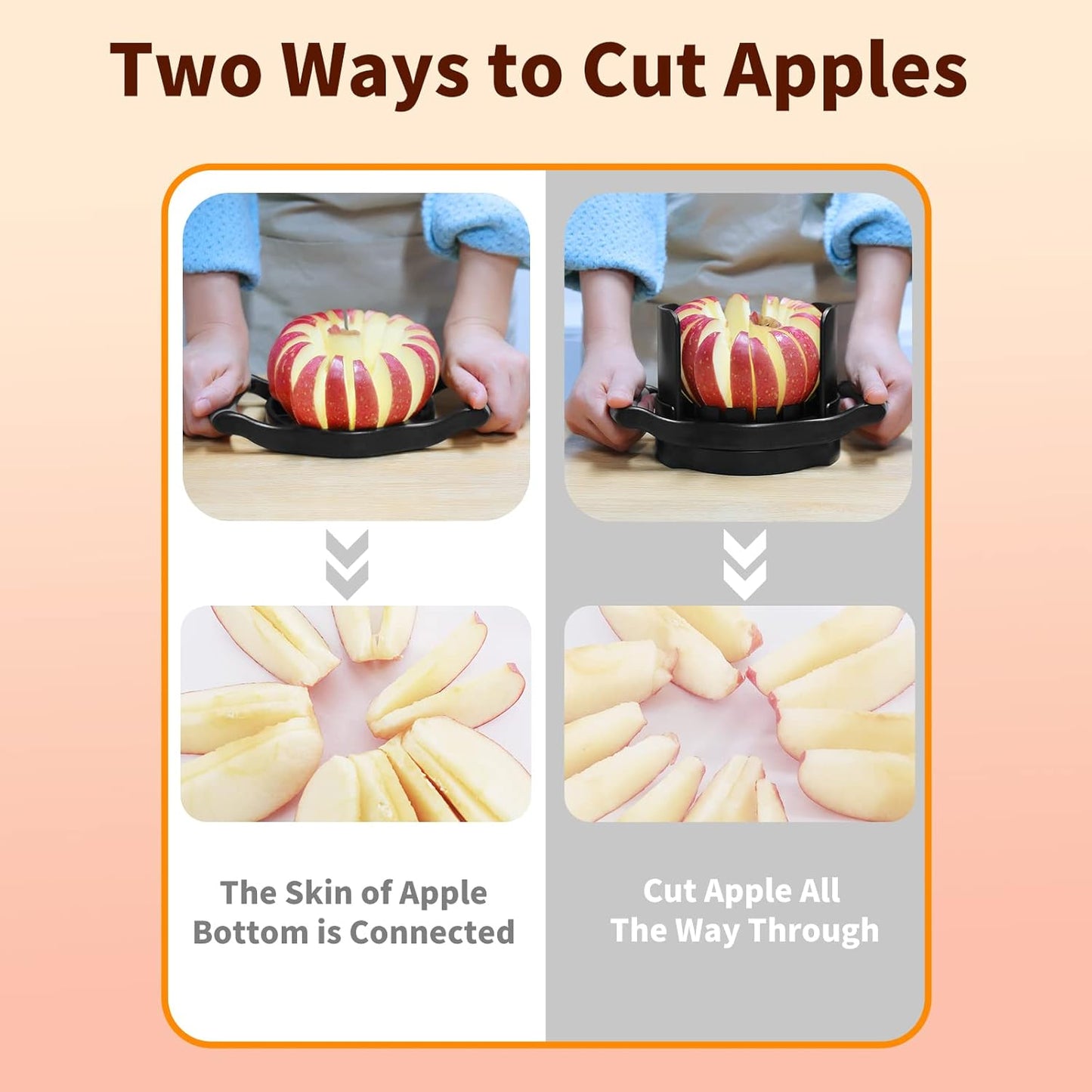 OOKUU Extra-Large Apple Slicer & Corer – 16-Blade Heavy Duty Stainless Steel Apple Cutter, Safe & Quick Apple Divider for Apples, Pears & More, with Clear Catch Bowl