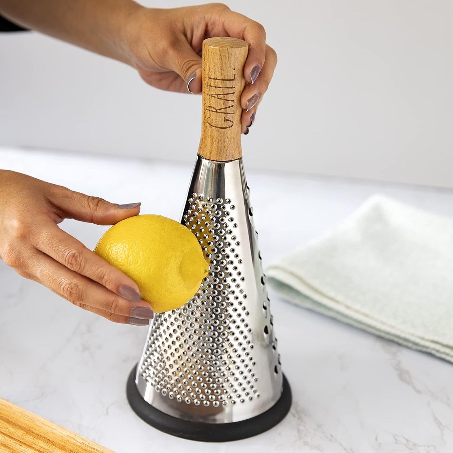 Rae Dunn Everyday Collection Multifunction Grater- Stainless Steel Grater and Zester for Cheese, Spices, Vegetables, Cream
