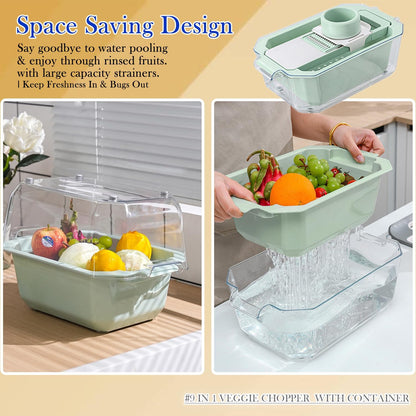 GEHEN Kitchen Pro-Series 9-in-1, 6 Blade Vegetable Chopper, Mandoline Slicer, Food Chopper with Container, 5 Quarts Filter Storage basket, Onion rings, Fruit Slicer, Kitchen Gadgets & Accessories