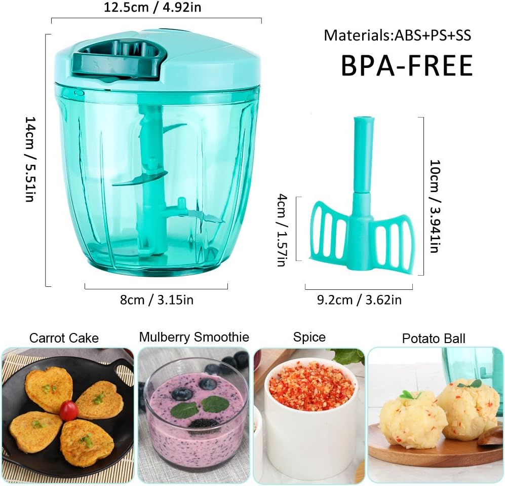 Ourokhome Manual Food Processor Vegetable Chopper, Portable Hand Pull String Garlic Mincer Onion Cutter for Veggies, Ginger, Fruits, Nuts, Herbs, etc., 500ml, Deep Blue