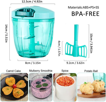 Ourokhome Manual Food Processor Vegetable Chopper, Portable Hand Pull String Garlic Mincer Onion Cutter for Veggies, Ginger, Fruits, Nuts, Herbs, etc., 500ml, Deep Blue