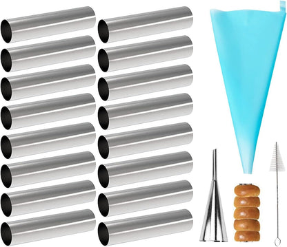 Non-stick Cream Cannoli Tubes, FantasyDay 12 Pcs Stainless Steel Baking Cones Pastry Roll Horn Croissant Mold Cannoli Shells with 1 Clean Brush - Pastry Baking Set for Christmas Cake Anniversary Party