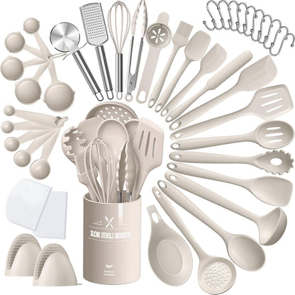 Silicone Cooking Kitchen Utensil Set, AIKKIL 43 Pcs Pink Cooking Utensils Set, Turner, Tongs, Spoon, Spatula, Kitchen Gadgets Tools Set For Nonstick Cookware, Heat Resistant (Dishwasher, BPA Free)