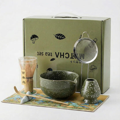 Matcha Whisk Set ,7 Pcs Matcha Set, Matcha Kit for Ceremony, Tradition Tea Set for Making Breakfast/Latte, with 20 OZ Bowl(Chawan)/Whisk and Holder, Valentine's Day Gift for Family/Friend Tea Lovers