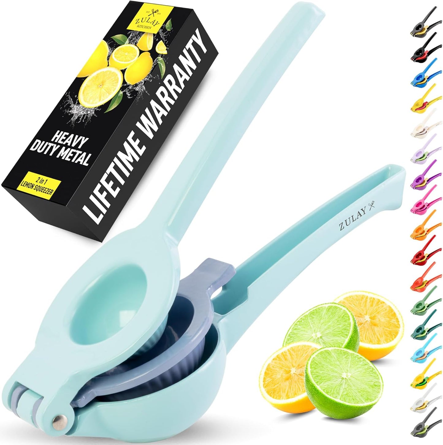 Zulay Kitchen Metal 2-in-1 Lemon Squeezer - Sturdy Max Extraction Hand Juicer Lemon Squeezer Gets Every Last Drop - Easy to Clean Manual Citrus Juicer - Easy-Use Lemon Juicer Squeezer - Yellow/Green