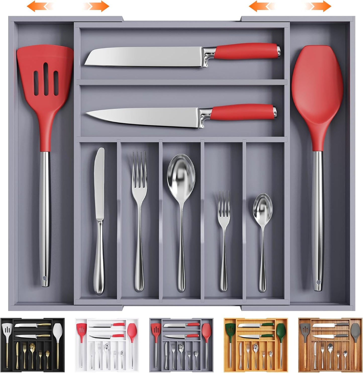 Bellsal Silverware Organizer Kitchen Drawer Organizer Expandable Bamboo Utensil Holder Cutlery Tray for Kitchen Utensil and Flatware Bedroom Office