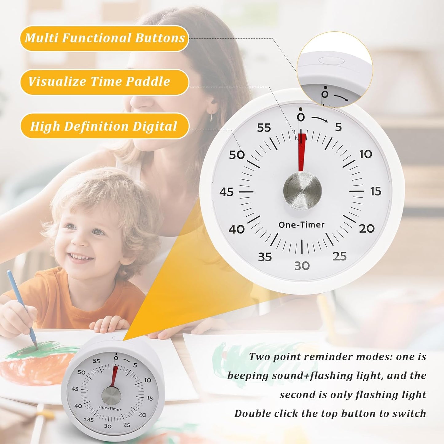 Visual Timer,Kitchen Timer for Cooking with Alarm & Silent Operation,60-Minute Countdown,Magnetic Base,Multi Functional Buttons,High Definition DigitalTimers for Kitchen/Study/Gym/Work