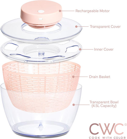 COOK WITH COLOR Electric Salad Spinner, Round 4.5L Capacity – Fast Drying & Easy Spin for Fresh Greens, Cream