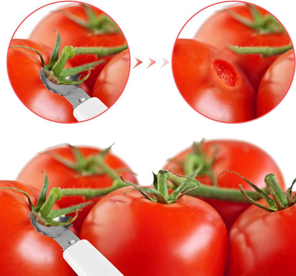 4pcs Stainless Steel Fruit Corer Tool, Tomato Strawberry Huller Vegetable Stem Remover Kitchen Gadget for Easy Fruit Balling (White)