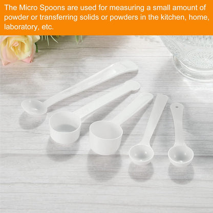 MECCANIXITY Micro Spoons 1 Gram Measuring Scoop Plastic Round Bottom Mini Spoon with Hanging Hole for Home Kitchen Powder Measurement Baking 30Pcs