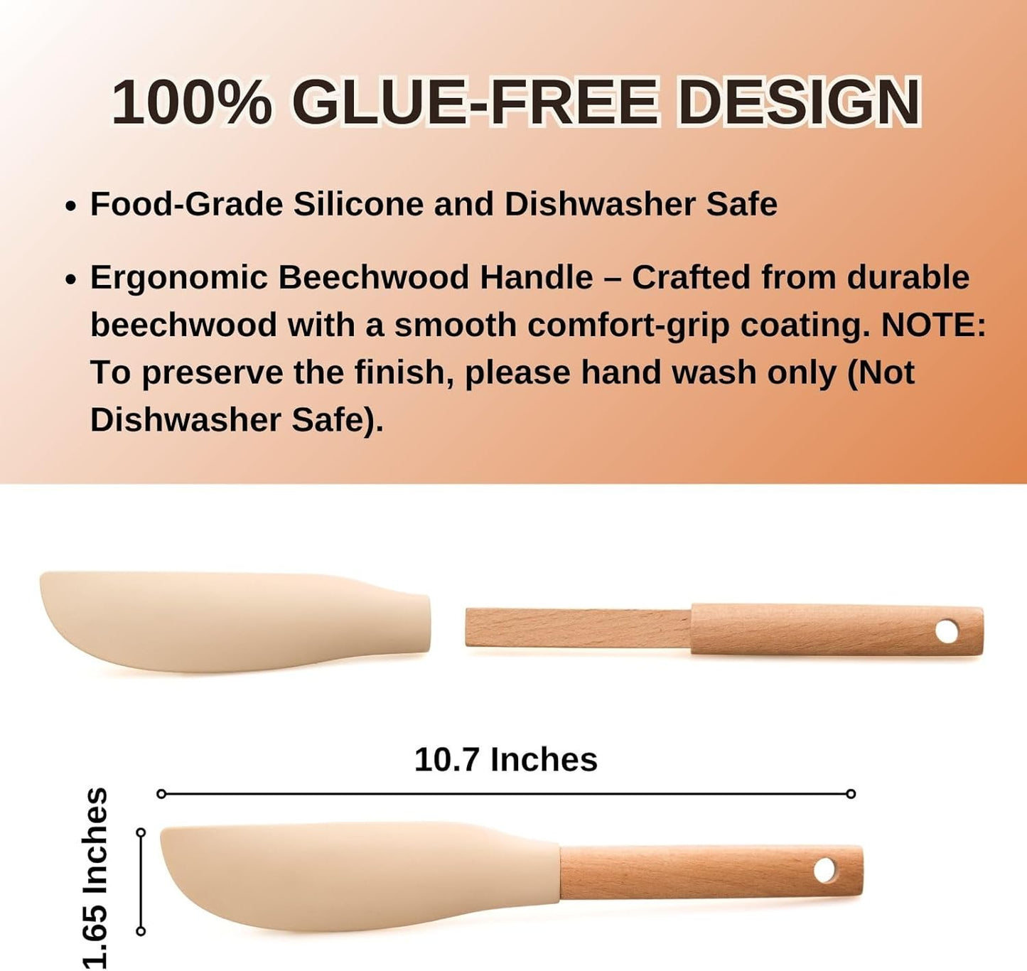 10.7" Silicone Jar Spatula with Natural Beechwood Handle, Removable Flexible Scraper Head for Deep Jars, Thick Non-Stick Small Spatula for Sourdough, Peanut Butter, Blenders & Baking, Cream