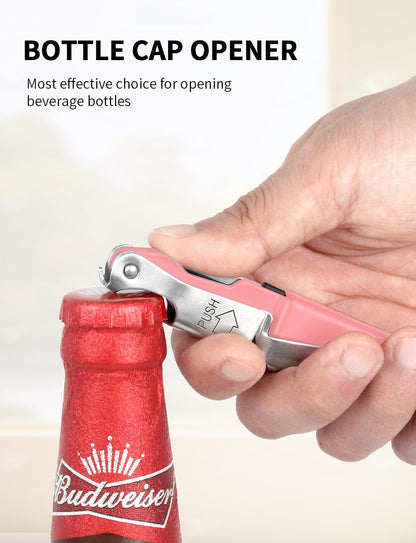CORKAS Wine Key - Professional Handcrafted Heavy Duty Waiter Corkscrew, Compact Wine Opener with Double Hinged, Foil Cutter and Bottle Opener, Gifts for Servers, Sommelier, Bartenders - Red