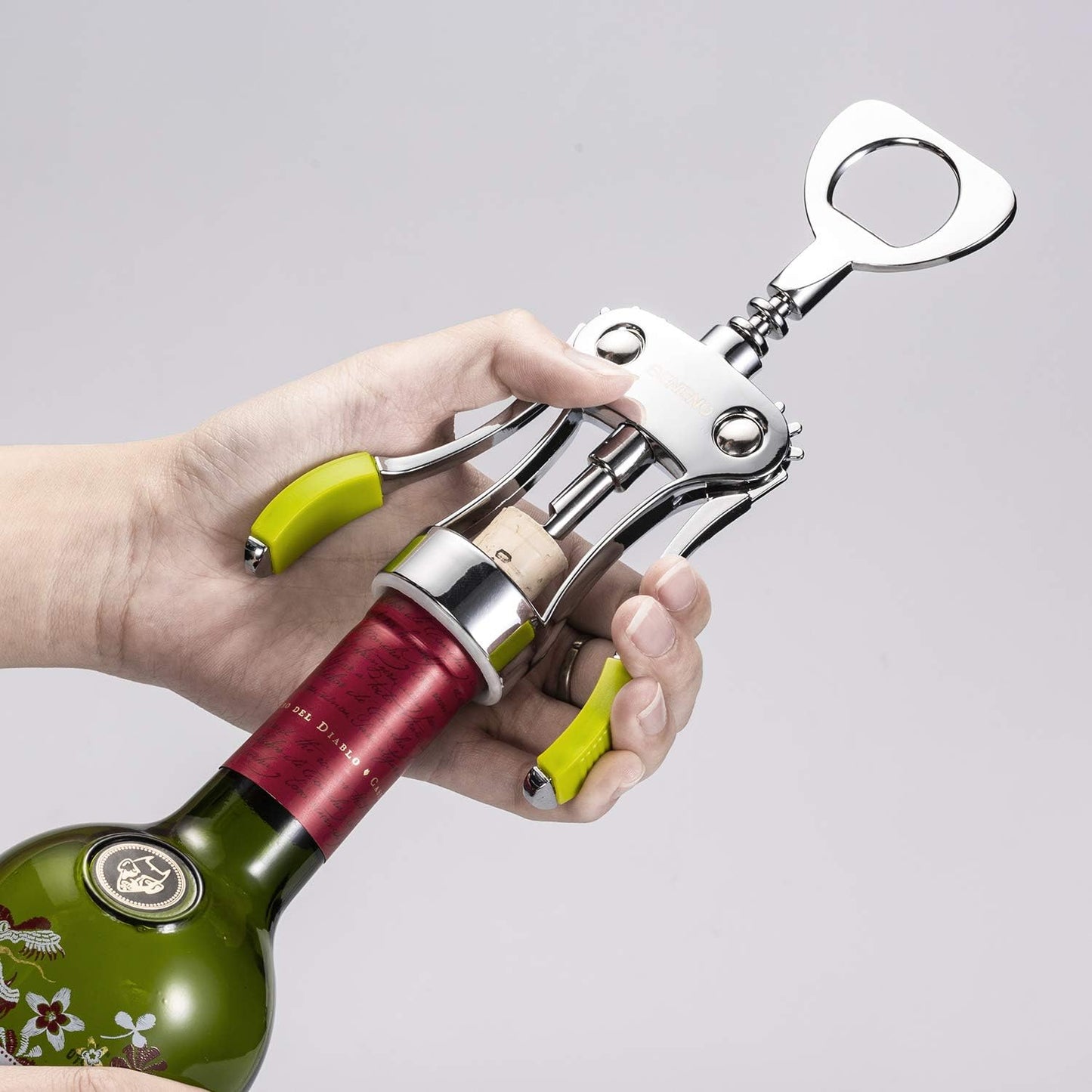 Beneno Wine Opener, Zinc Alloy Premium Wing Corkscrew with Multifunctional Bottles Opener, Sharp Wine Corkscrew with Ergonomic Non-Slip Wing Handle, Silver