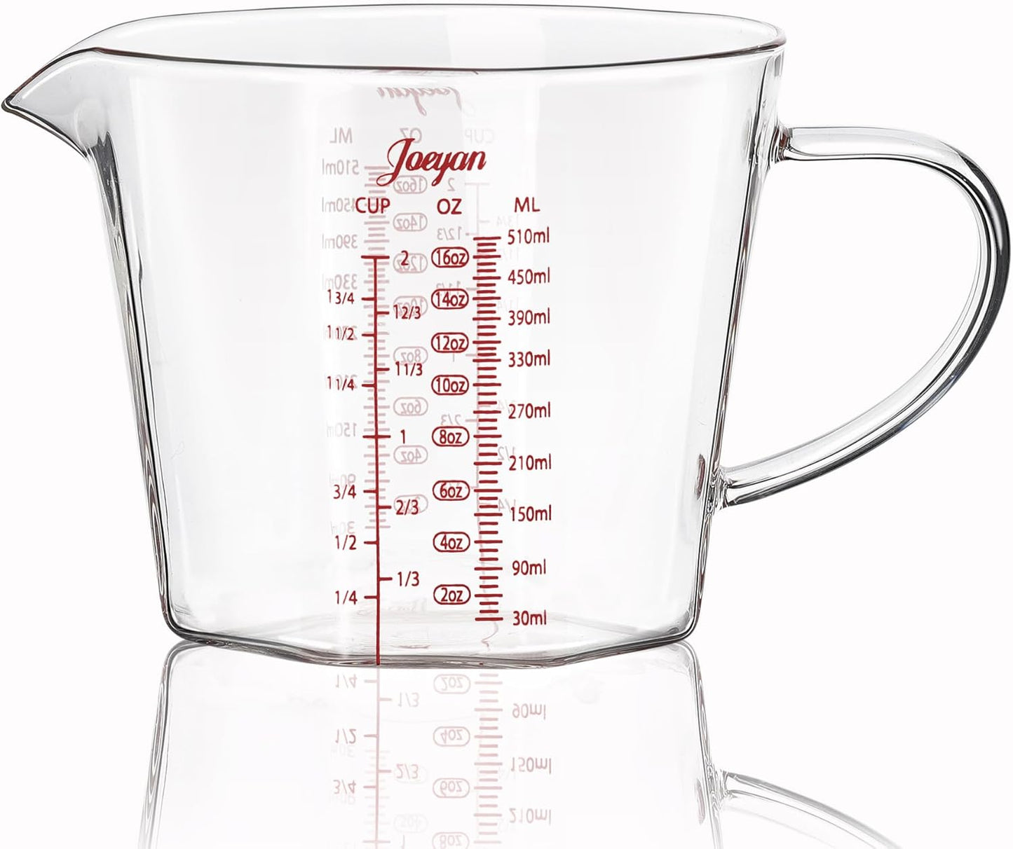 Joeyan 17 oz Glass Measuring Cup with Spout and Handle,2 Cup Large liquid Measuring Pitcher Jug,Stackable Borosilicate Kitchen Mixing Bowl,Glass Bakeware Batter Bowls