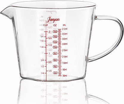 Joeyan 17 oz Glass Measuring Cup with Spout and Handle,2 Cup Large liquid Measuring Pitcher Jug,Stackable Borosilicate Kitchen Mixing Bowl,Glass Bakeware Batter Bowls