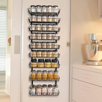 SWOMMOLY Adjustable Wall Mount Spice Rack Organizer, 12-Tier Dual-use (Multi-use) Hanging Spice Shelf Storage for Kitchen Pantry Cabinet Door, Seasoning Holder Organizer, Black