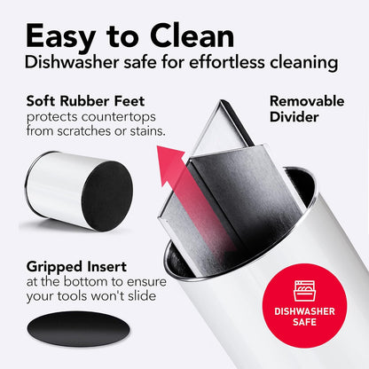 Cooler Kitchen Jumbo Extra Large Sturdy Rotating Black Utensil Holder Caddy with No-Tip Weighted Base, and Gripped Insert - Rust Proof and Dishwasher Safe Kitchen Utensils Holder