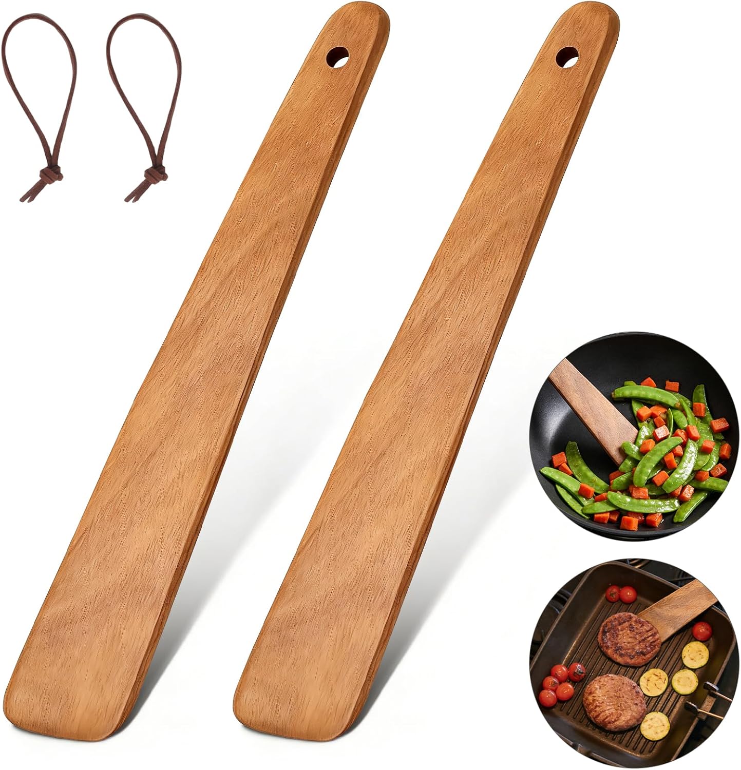 2Pcs Skinny Spurtle for Sourdough Starter, Reaching Bottom of Jars, Dough Whisk, Stirring, Mixing, Wooden Stir Spurtles, Kitchen Tools for NonStick Cookware, Sour Dough Tool, Gift for Sourdough Lovers
