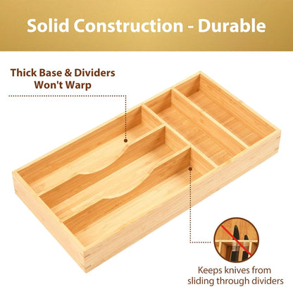 Umilife Bamboo Kitchen Drawer Organizer, 7 Inch Silverware Utensils Tray Holder for Small Drawer, Wood Caddy for Flatware Cutlery Knives
