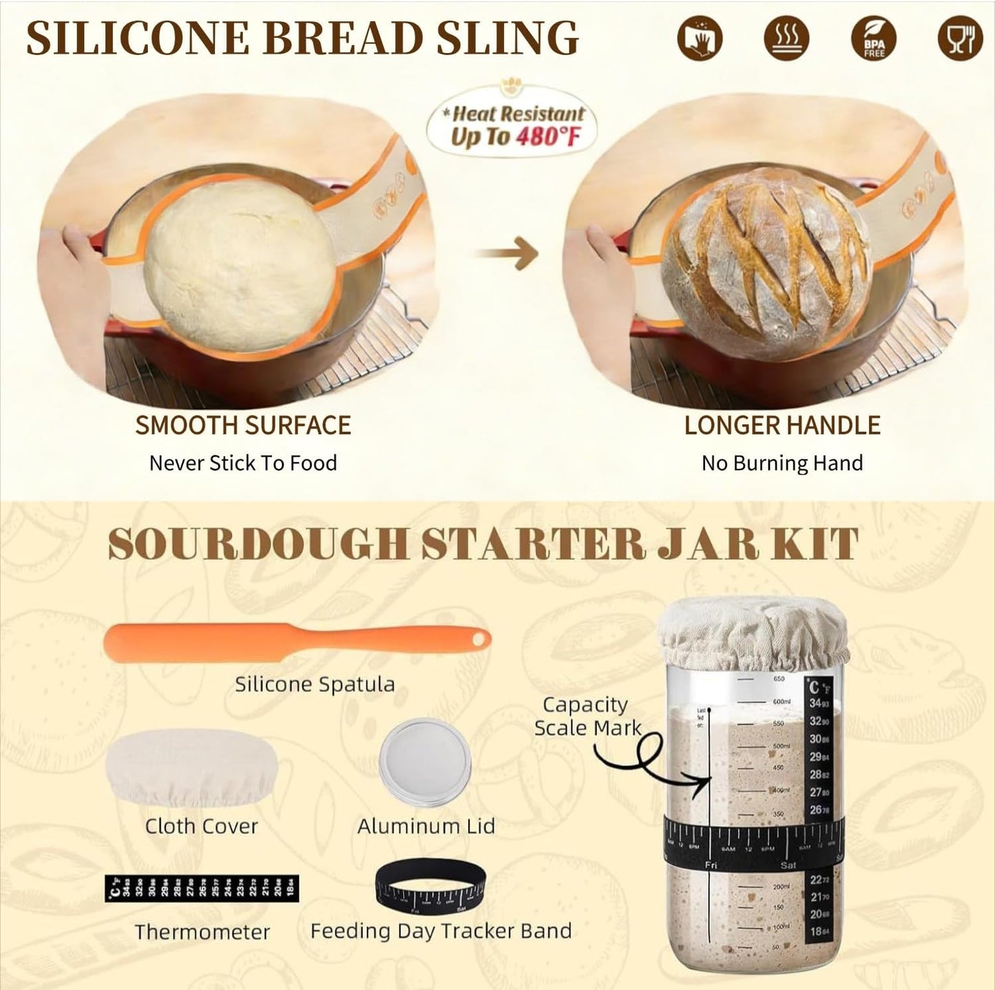 Sourdough Starter Kit, Sourdough Bread Baking Supplies, 9" Round & 10" Oval Banneton Bread Proofing Basket, Bread Sling, Starter Jar, Dough Whisk ect Complete Baking Set for Women Wife Mom
