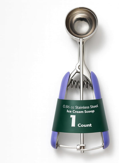 Restaurantware Comfy Grip 4 Ounce Ice Cream Scooper 1 Spring-Loaded Melon Ball Scoop - #8 Built-In Blade Gray Stainless Steel Cookie Baller Dishwasher-Safe Heavy-Duty