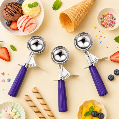 Cookie Scoop Set of 3, Ice Cream Scoop with Trigger Release & Anti-Freeze Grip, 18/8 Stainless Steel Cookie Scoops for Baking, Portion Scooper for Cookie Dough, Cupcake, Mashed Potatoes (S/M/L)